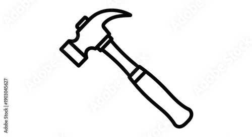 Simple black and white line drawing of a hammer icon