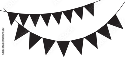 Black triangular flags hanging from a string in a zigzag pattern Vector