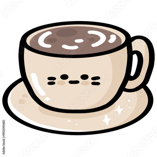 Cute Coffee Cup on Saucer with Smiling Face Illustration