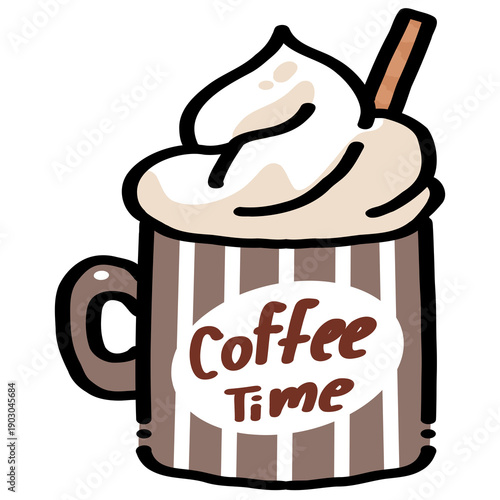 Coffee Mug with Whipped Cream and Coffee Time Text Illustration