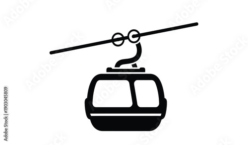 A black silhouette of a cable car or gondola lift cabin suspended from a cable