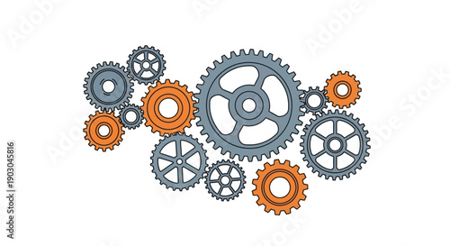 Colorful interconnected gears in a mechanical vector illustration