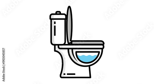 Minimalist vector illustration of a toilet with water in bowl