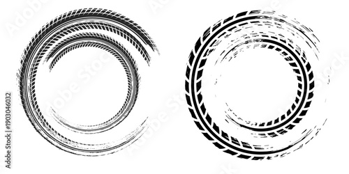 Black tire marks on road, Black rubber tire marks and tread marks, Tire trace track wheels texture and background.