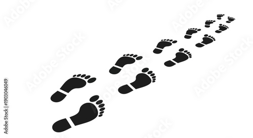 Black footprint trail on white background in minimalist design