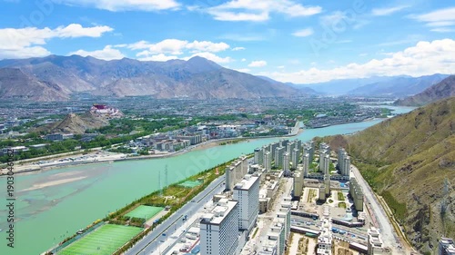 Wallpaper Mural Landmark Potala Palace Overlooking Lhasa River 4K Aerial Footage Torontodigital.ca