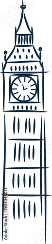 Hand Drawn Big Ben Clock Tower Sketch Illustration
