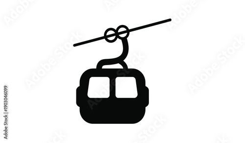 A black silhouette of a cable car or gondola lift cabin suspended from a cable