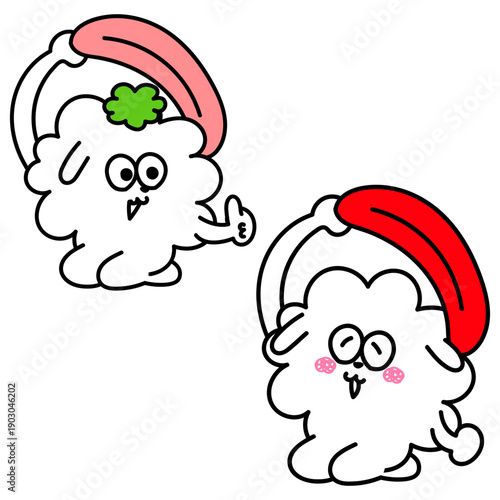 マグロの握り寿司のキャラクターセット ワサビあり・なし