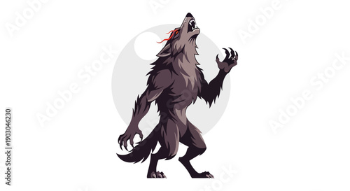 Howling werewolf illustration with full moon background