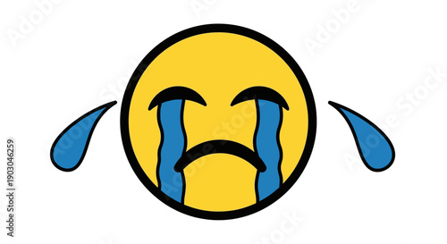 Crying emoji with tears on white background