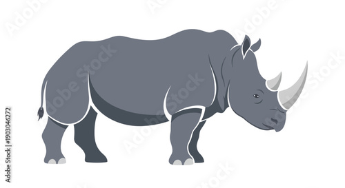 Vector illustration of a rhinoceros in minimalist style on white background