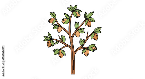 Stylized illustration of a fruit-bearing tree with green leaves and ripe produce isolated on white background