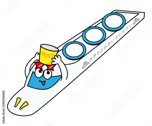 新幹線と回転寿司が合体したキャラクター ゆるい手書き風イラスト