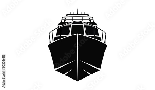Black silhouette of a boats bow with railing