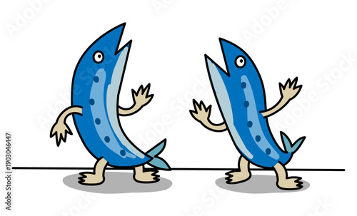 シュールで陽気なイワシのポーズセット 魚のキャラクター