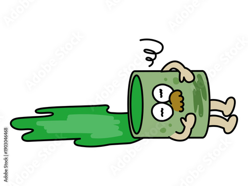 アクシデント・失敗のイメージ こぼれた緑茶のキャラクター素材