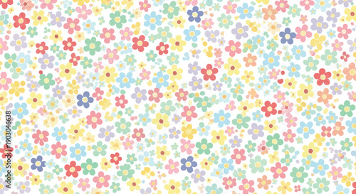 Colorful floral pattern featuring multicolored flowers in pastel shades