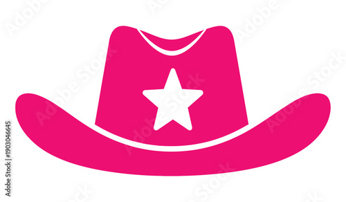 Pink cowboy hat with white star on isolated vector graphic