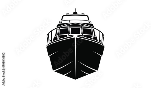 Black silhouette of a boats bow with railing