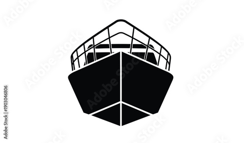 Black silhouette of a cargo ship or barge with a railing on top