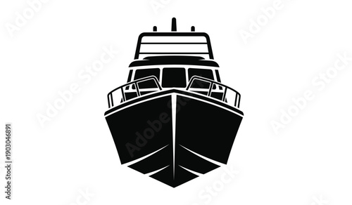 Black silhouette of a boat on a, simple vector graphic design element