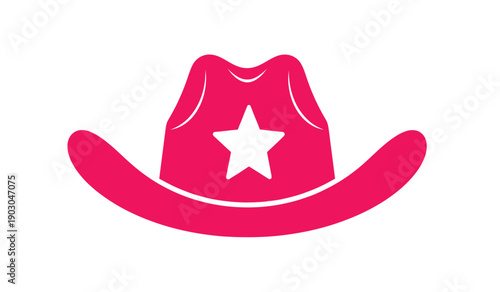 Pink cowboy hat icon with white star on isolated vector graphic symbol