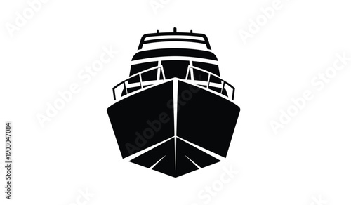 Black silhouette of a modern yacht or boat with sleek design and railings