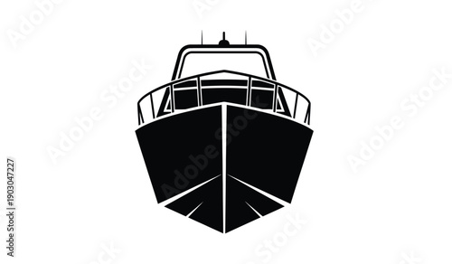 Black boat bow icon with railing and windshield