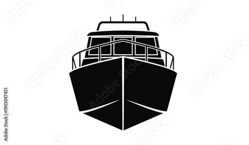 Black silhouette of a boat on a with a modern design and sleek lines