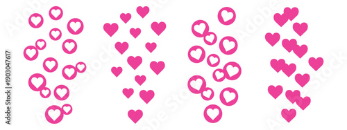 Vector flying red love hearts stream social media emoji icons pattern doodle feedback internet reaction comment post layout bubble confetti colorful celebration background like set design