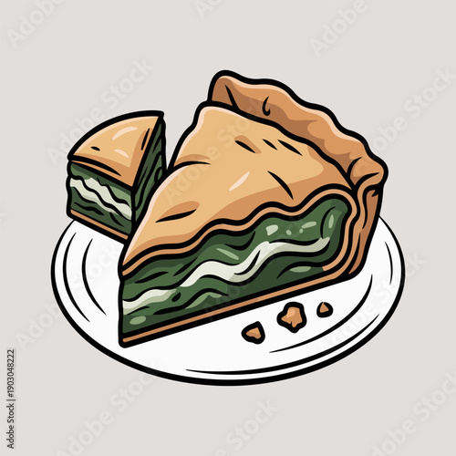Spanakopita Pie Vector Illustration of Greek Spinach and Feta Cheese Phyllo Pastry Slices