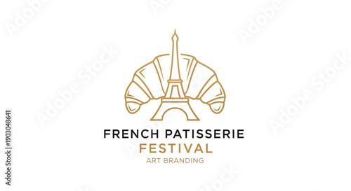 Elegant French Patisserie Festival Logo with Eiffel Tower and Croissant.