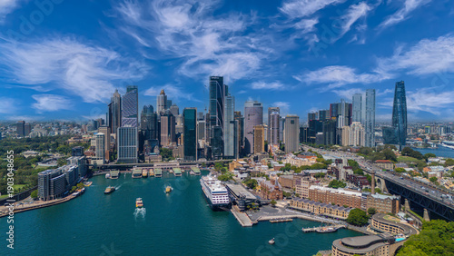 Bild auf Leinwand 5 February 2026 Aerial View of Sydney Harbour Circular Quay cruise Liner on a ni