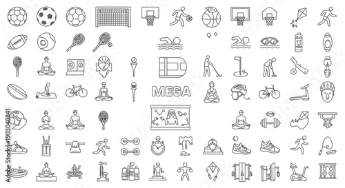 Set of various thin line icons representing business, technology, and lifestyle concepts.
