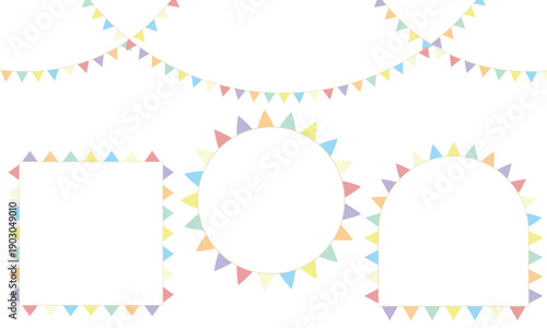 無地でパステルカラーの明るいガーランドの飾り素材セット