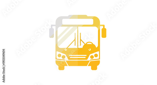 Front view of a yellow bus, a public transport vehicle.