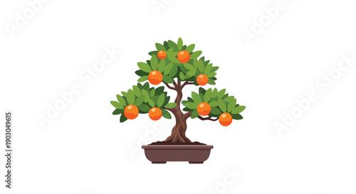 Exquisite miniature orange tree illustration with vibrant fruit and foliage, symbolizing natural beauty.