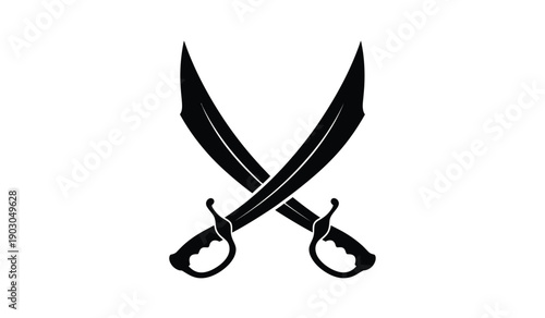Black silhouette of two crossed swords with handles and blades