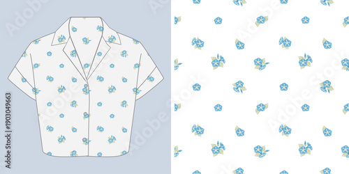 Seamless pattern of morning glory flower isolated on transparent background for decoration and textile. You can edit shape and background