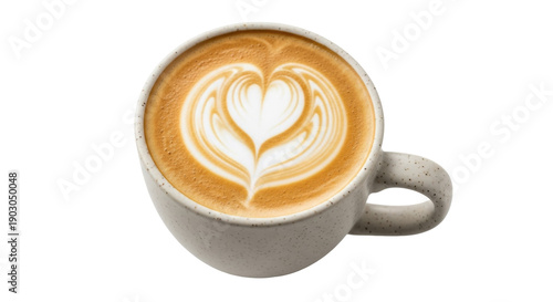Bild auf Leinwand Latte art in a speckled mug isolated PNG, coffee drink with heart design on tran