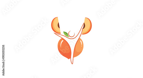 Healthy Lifestyle Logo with Abstract Human Figure and Peaches.