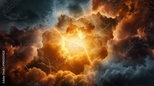 Wallpaper Mural Dramatic Thunderstorm with Lightning and Fiery Clouds Illuminating the Sky in an Ominous Display of Nature's Power Torontodigital.ca