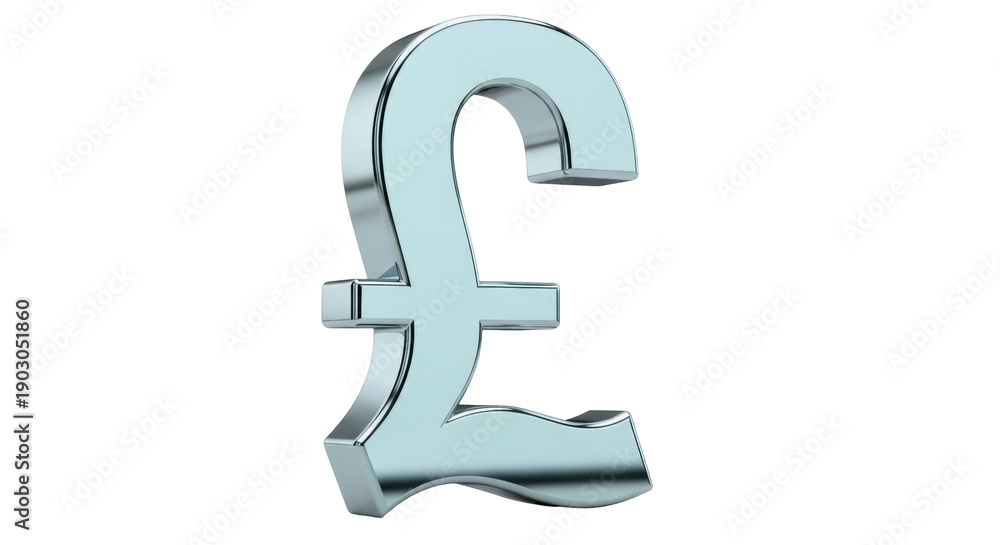 Obraz premium Shiny silver pound sterling currency symbol isolated PNG, British money sign for finance and investment concepts