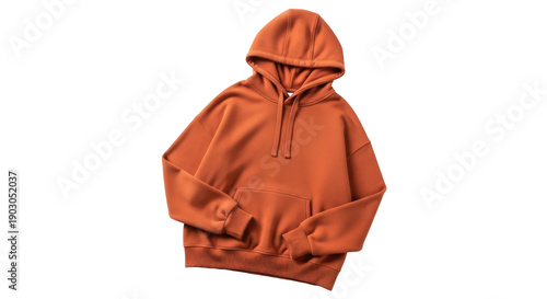 Photos Orange hooded sweatshirt isolated PNG, casual unisex hoodie for streetwear fashi