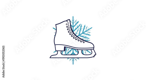 Ice Skate with Winter Pine Branch Illustration.