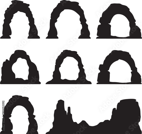 rock formations silhouettes on white background