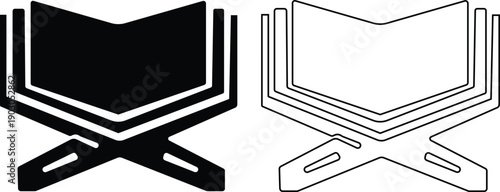 Islamic Quran stand icon set with solid and outline style, wooden rehal book holder symbol, Ramadan religious vector collection and group, black flat line illustration isolated on transparent backgrou