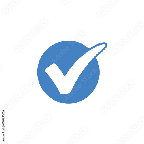 Blue circle with a white checkmark symbol indicating completion or approval tick correct