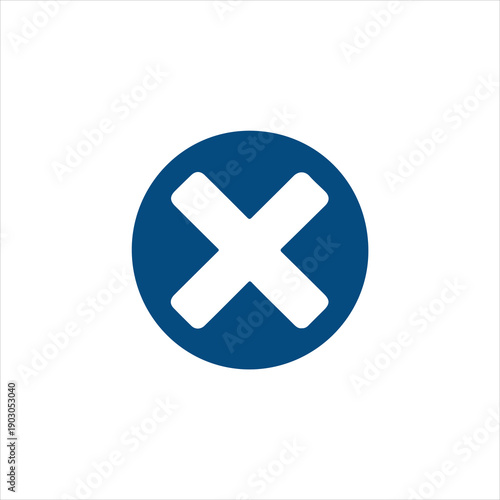 Blue Circle with White Cross Mark Icon on White Background Keywords: cross, mark, symbol, icon, close, cancel, wrong